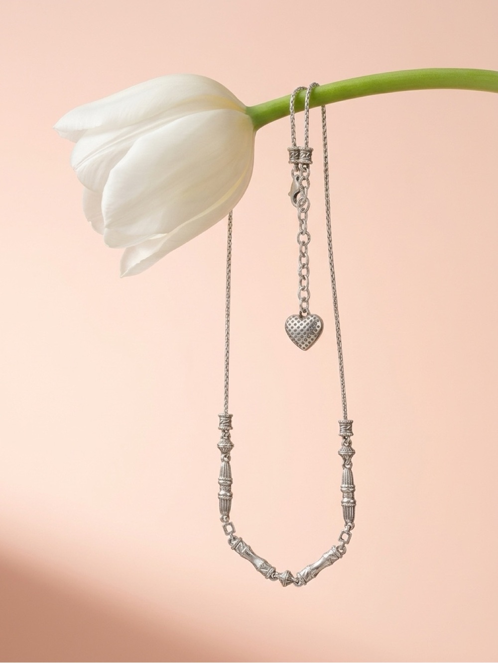 Brighton Vintage Barrel & Cutout Heart Link Beaded Necklace